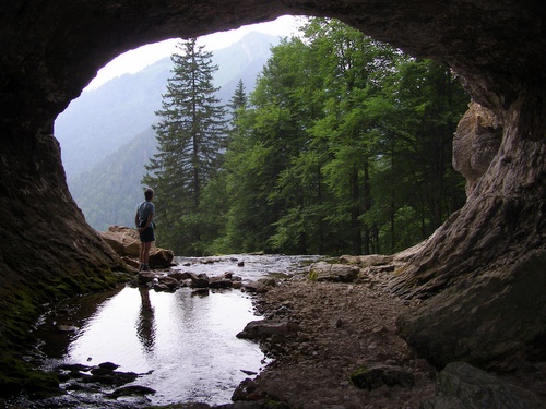 Photograph of Looking out of the Grotte du Guiers Mort - the Resurgence for the Dent de Crolles System
