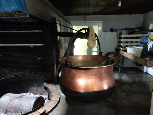 Photograph of a copper vat in the Charmant Som fromagèrie