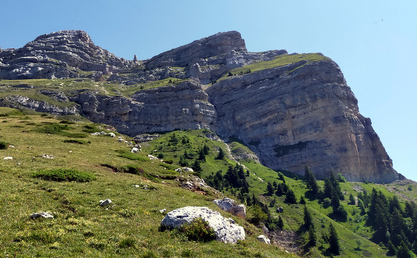 Photograph of the view looking up from the end of Pas de Terraux